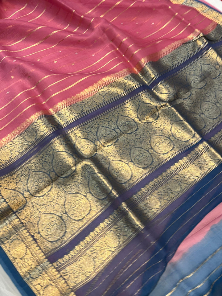 Onion Pink Pure Banarasi Handloom Kora Silk Saree - Aura Benaras