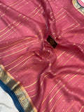 Onion Pink Pure Banarasi Handloom Kora Silk Saree - Aura Benaras