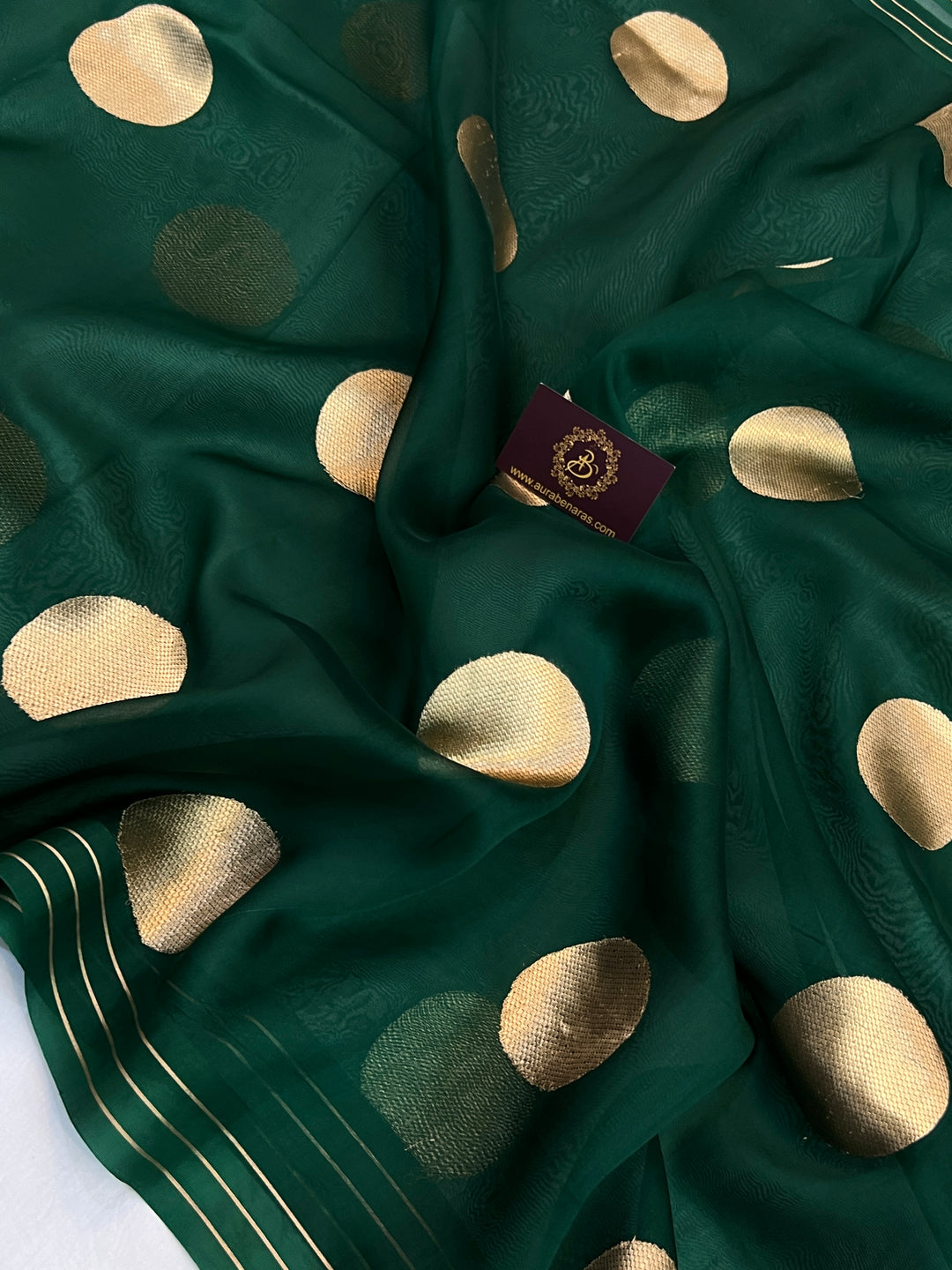 Bottle Green Pure Banarasi Handloom Kora Silk Saree