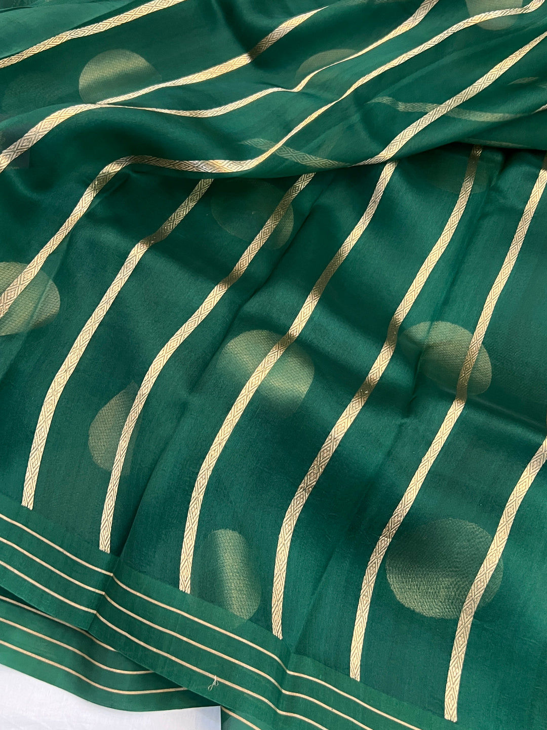 Bottle Green Pure Banarasi Handloom Kora Silk Saree