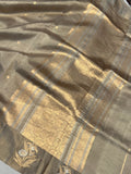 Dusky Beige Pure Banarasi Handloom Silk Saree - Aura Benaras