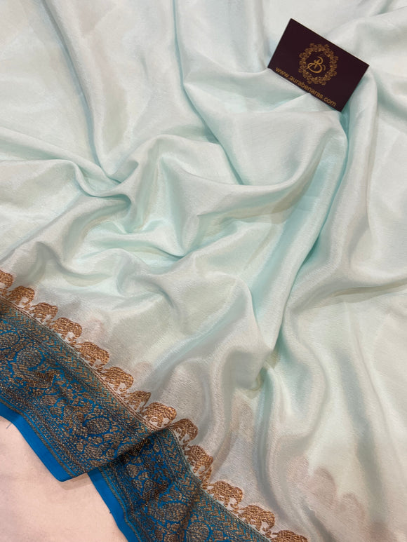 Pale Blue Pure Banarasi Khaddi Crepe Silk Saree - Aura Benaras