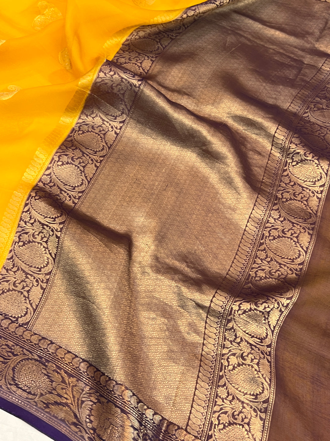 Yellow Pure Kora Silk Handloom Banarasi Saree