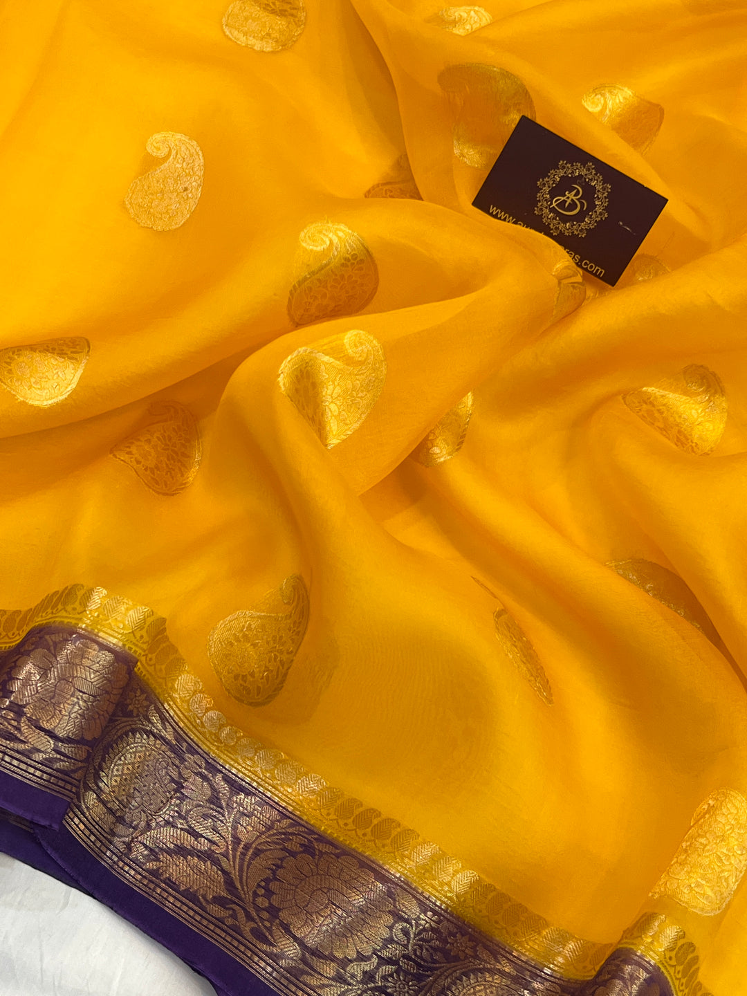 Yellow Pure Kora Silk Handloom Banarasi Saree