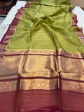 Mahandi Green Pure Banarasi Handloom Kora Silk Saree - Aura Benaras