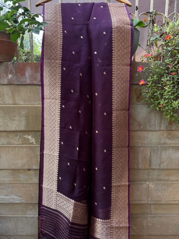 Wine Kora Silk Banarasi Dupatta with Kadhwa Zari Work