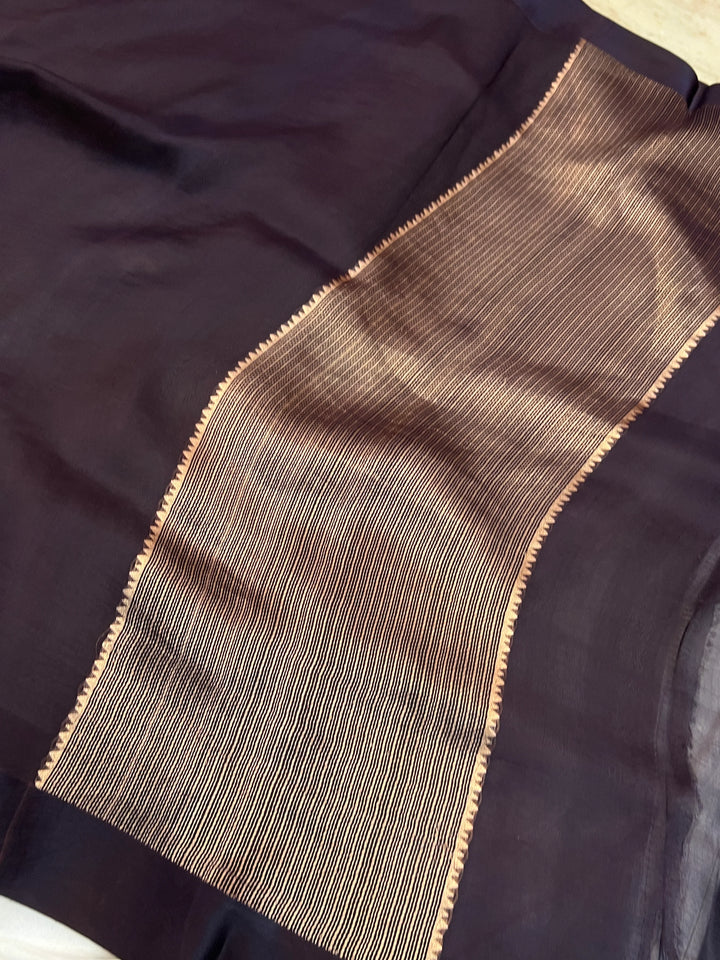 Deep Brown Pure Kora Silk Handloom Banarasi Saree
