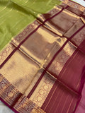 Mahandi Green Pure Banarasi Handloom Kora Silk Saree - Aura Benaras