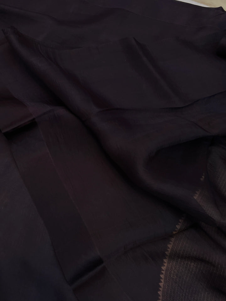 Deep Brown Pure Kora Silk Handloom Banarasi Saree