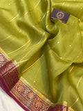 Mahandi Green Pure Banarasi Handloom Kora Silk Saree - Aura Benaras