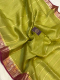 Mahandi Green Pure Banarasi Handloom Kora Silk Saree - Aura Benaras