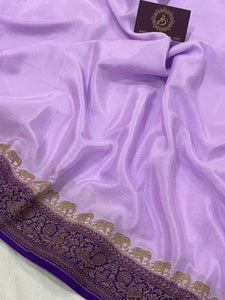 Lilac Pure Banarasi Khaddi Crepe Silk Saree - Aura Benaras