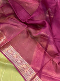 Mahandi Green Pure Banarasi Handloom Kora Silk Saree - Aura Benaras