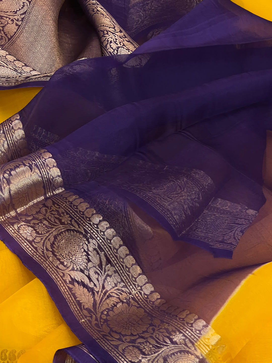 Yellow Pure Kora Silk Handloom Banarasi Saree