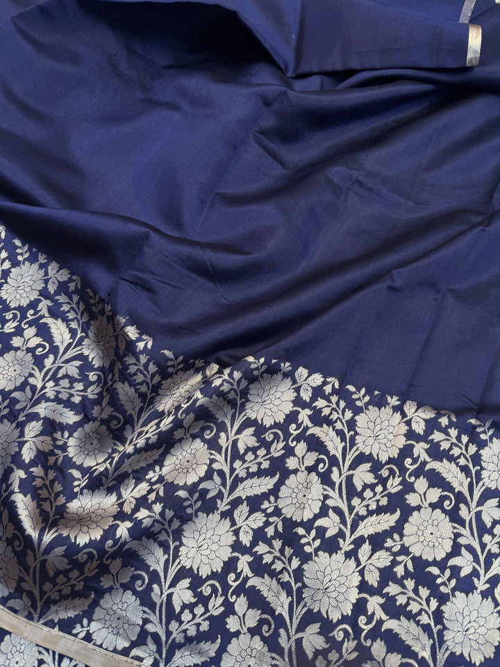 Navy Blue Pure Silk Handloom Banarasi Saree