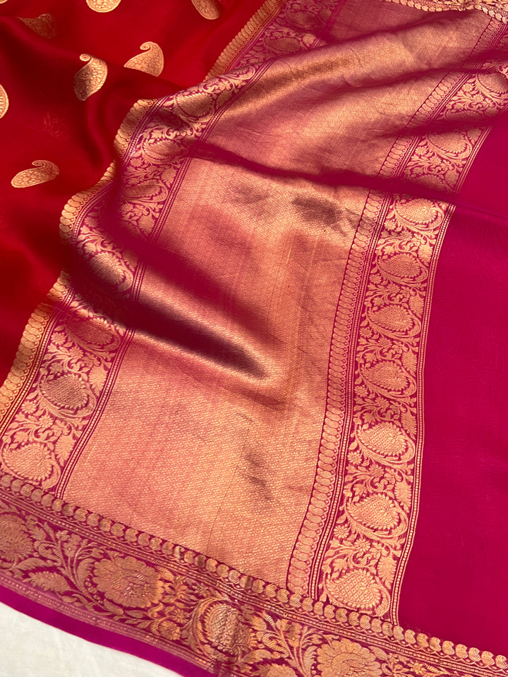 Red Pure Kora Silk Handloom Banarasi Saree