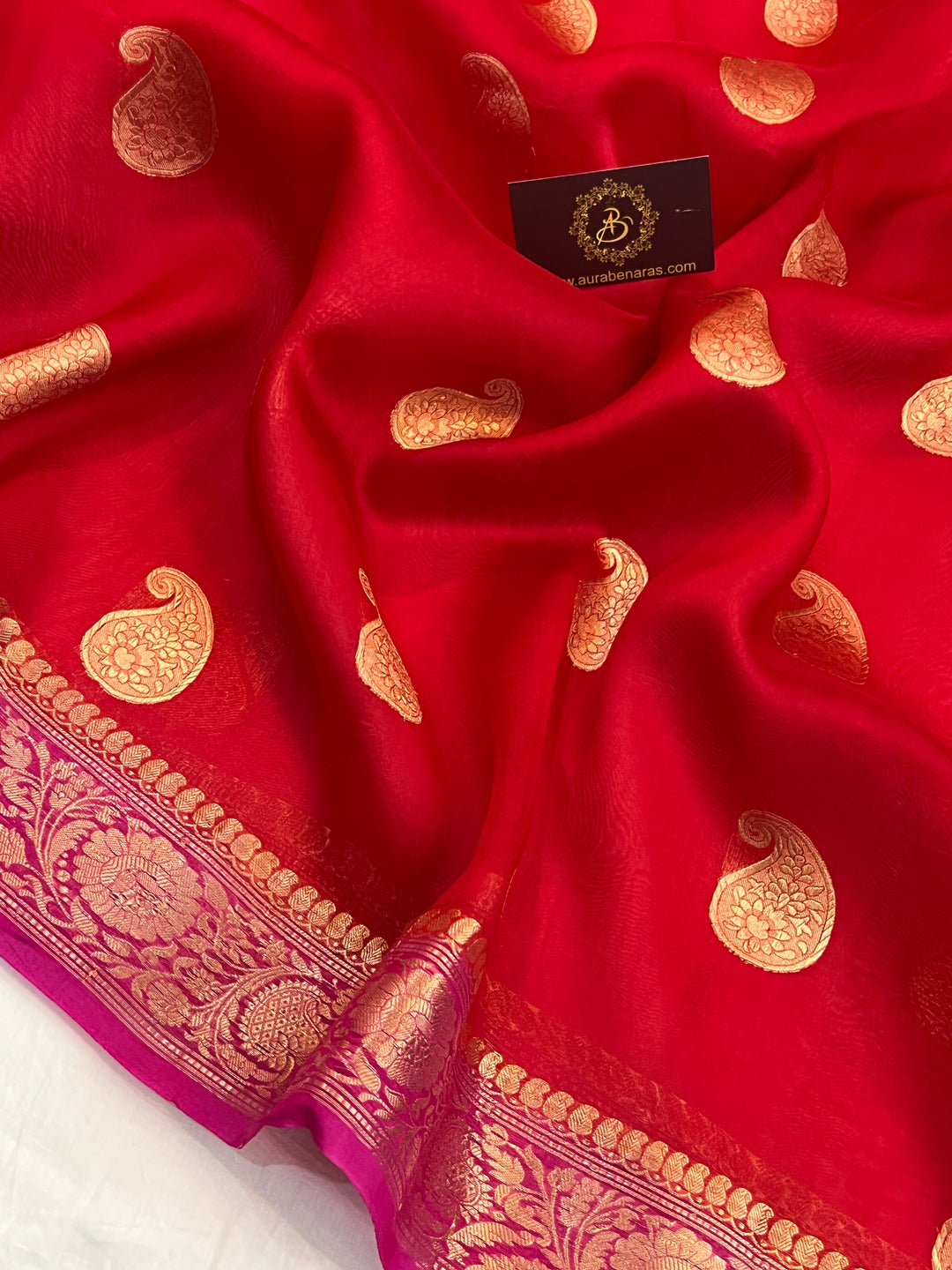 Red Pure Kora Silk Handloom Banarasi Saree