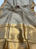 Grey Pure Banarasi Handloom Kora Silk Saree - Aura Benaras