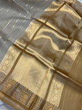 Grey Pure Banarasi Handloom Kora Silk Saree - Aura Benaras