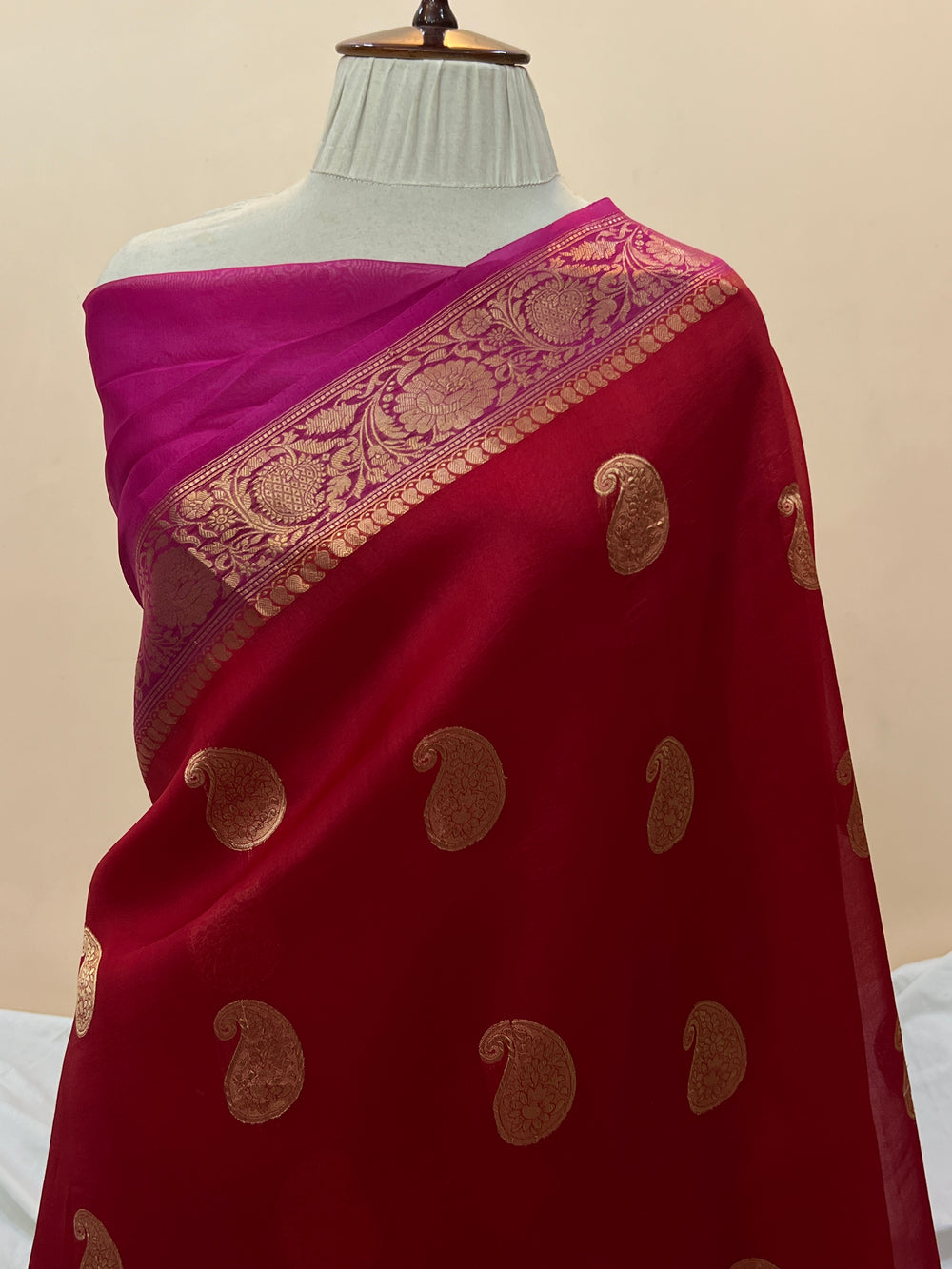 Red Pure Kora Silk Handloom Banarasi Saree