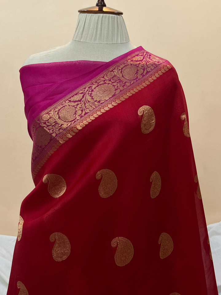 Red Pure Kora Silk Handloom Banarasi Saree