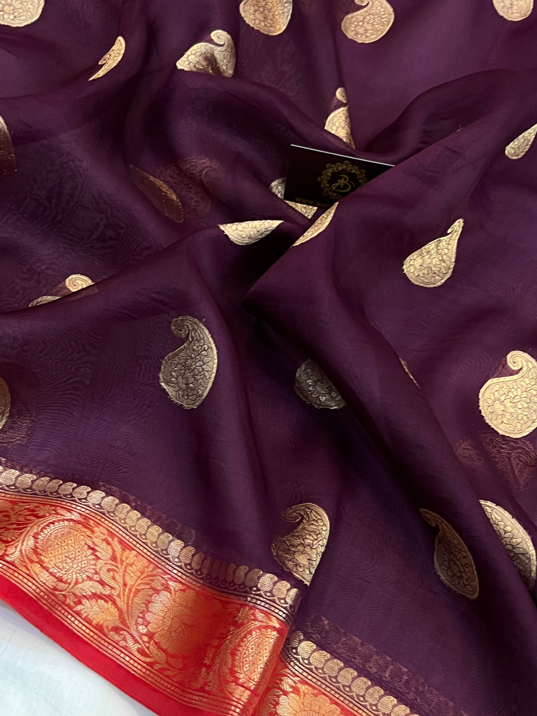 Wine Pure Kora Silk Handloom Banarasi Saree