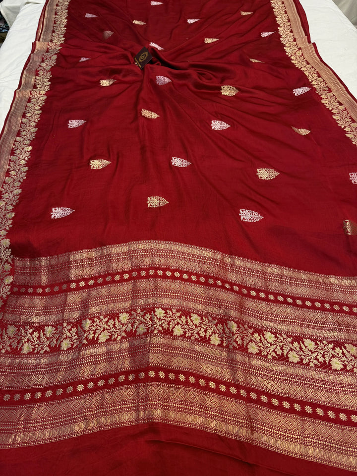 Maroon Pure Mashru Silk Handloom Banarasi Saree