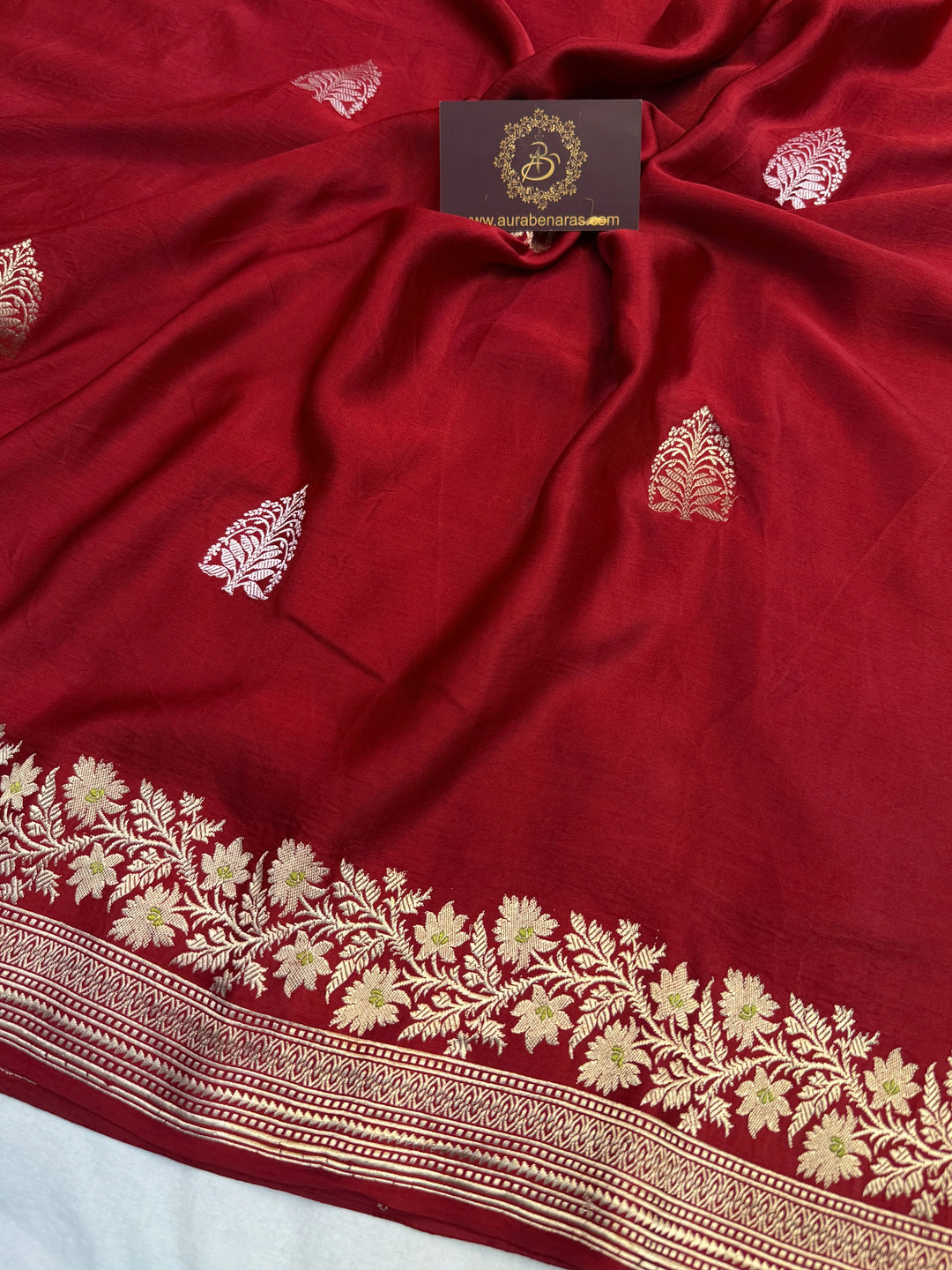 Maroon Pure Mashru Silk Handloom Banarasi Saree
