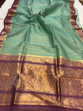 Saje Green Pure Banarasi Handloom Kora Silk Saree - Aura Benaras