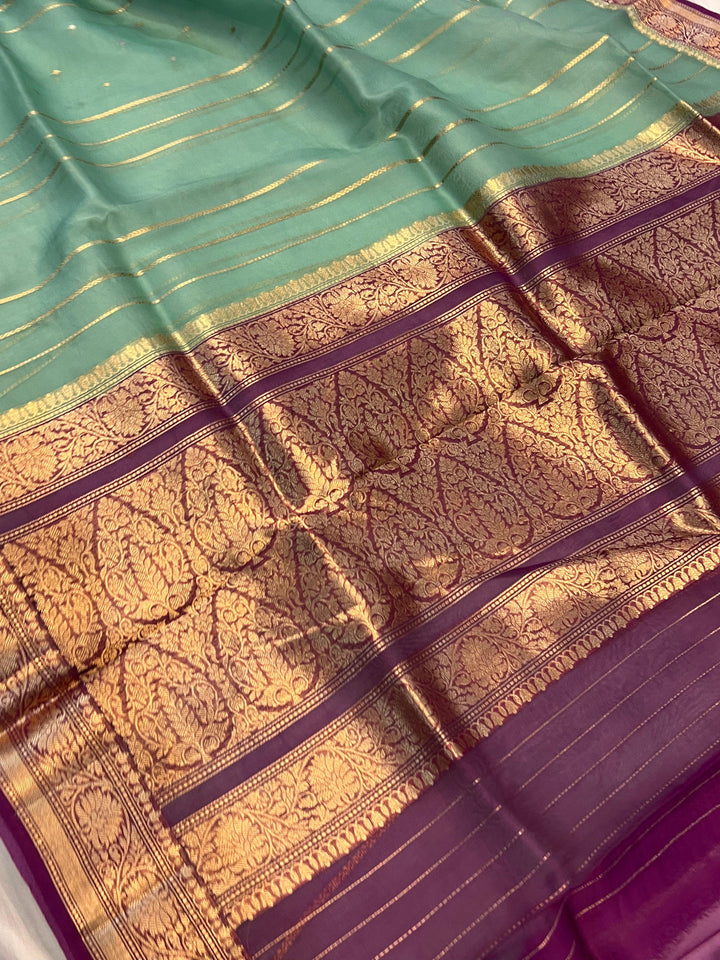 Saje Green Pure Banarasi Handloom Kora Silk Saree - Aura Benaras