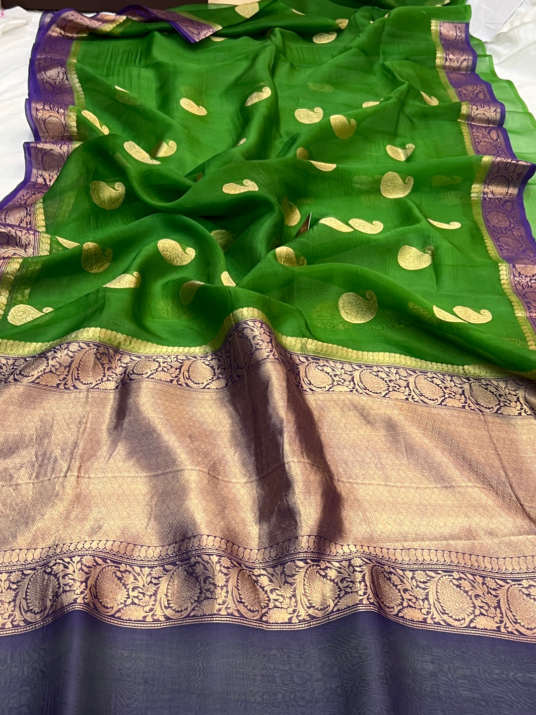 Green Pure Kora Silk Handloom Banarasi Saree