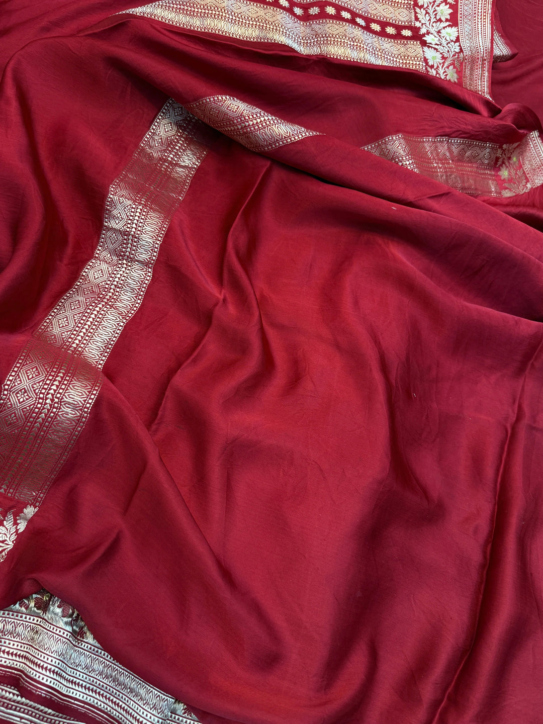 Maroon Pure Mashru Silk Handloom Banarasi Saree