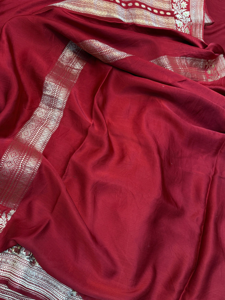 Maroon Pure Mashru Silk Handloom Banarasi Saree
