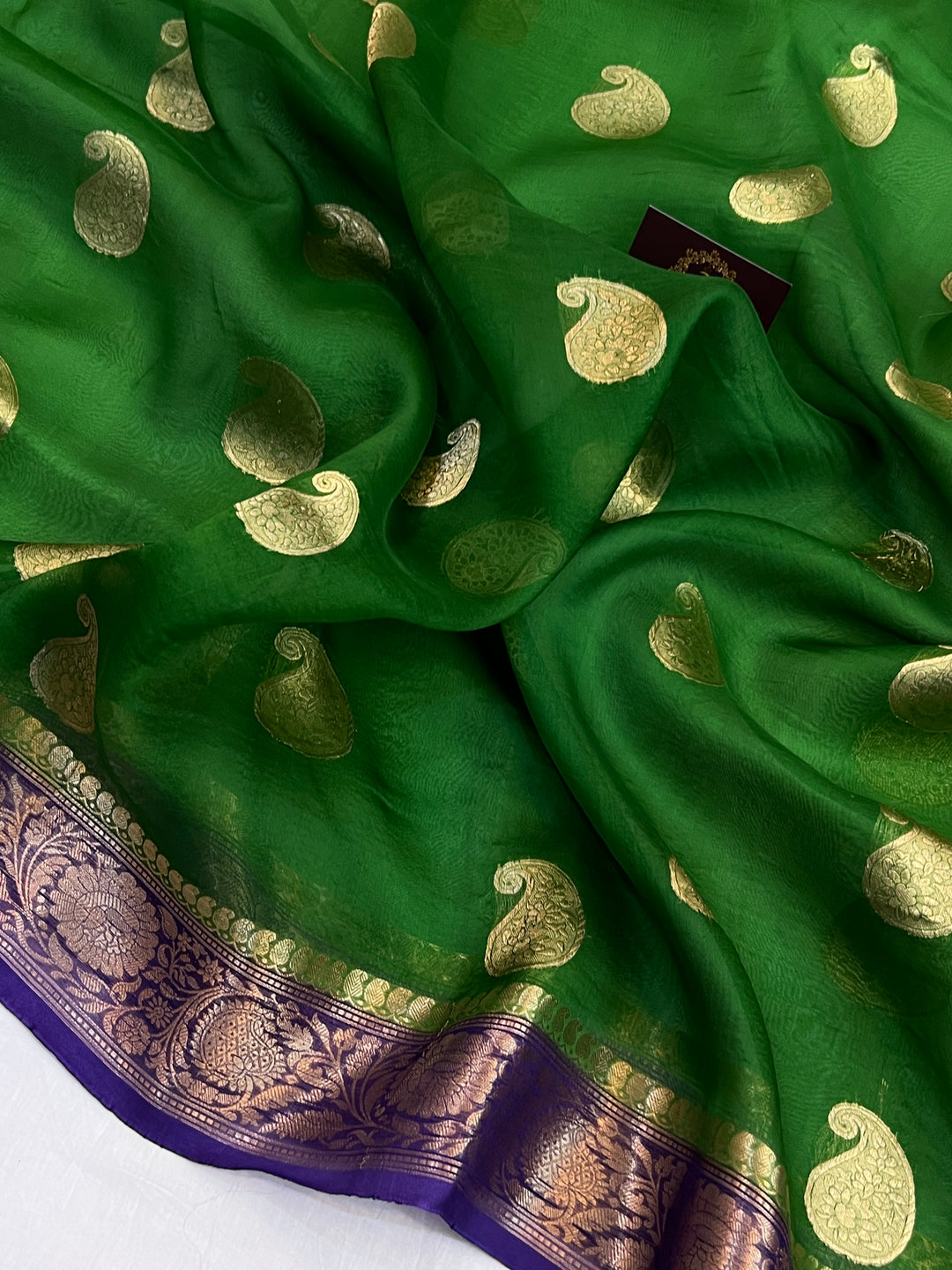 Green Pure Kora Silk Handloom Banarasi Saree