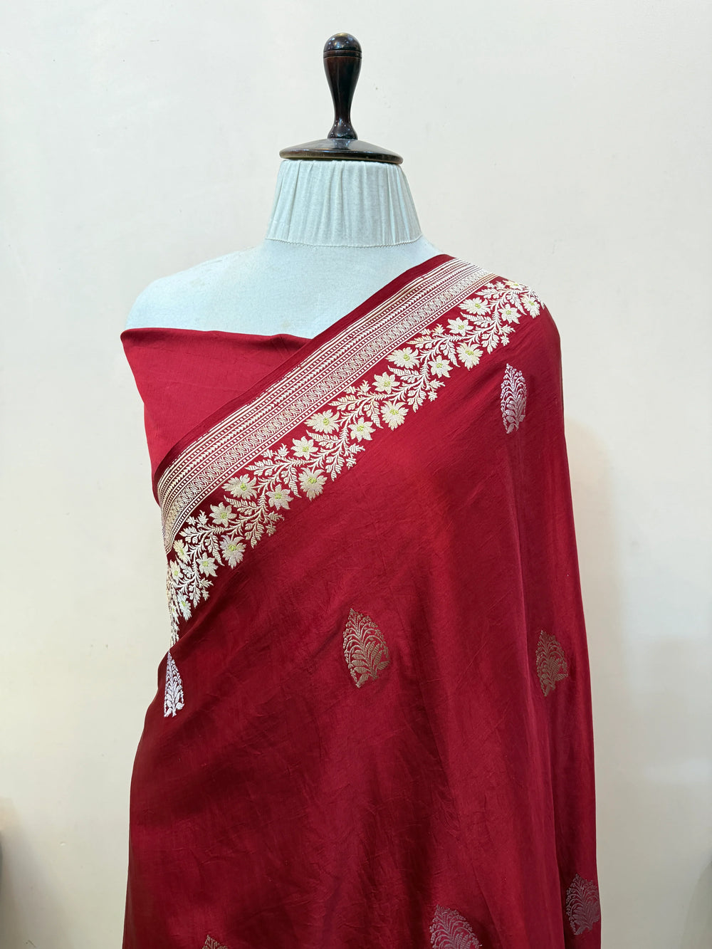 Maroon Pure Mashru Silk Handloom Banarasi Saree