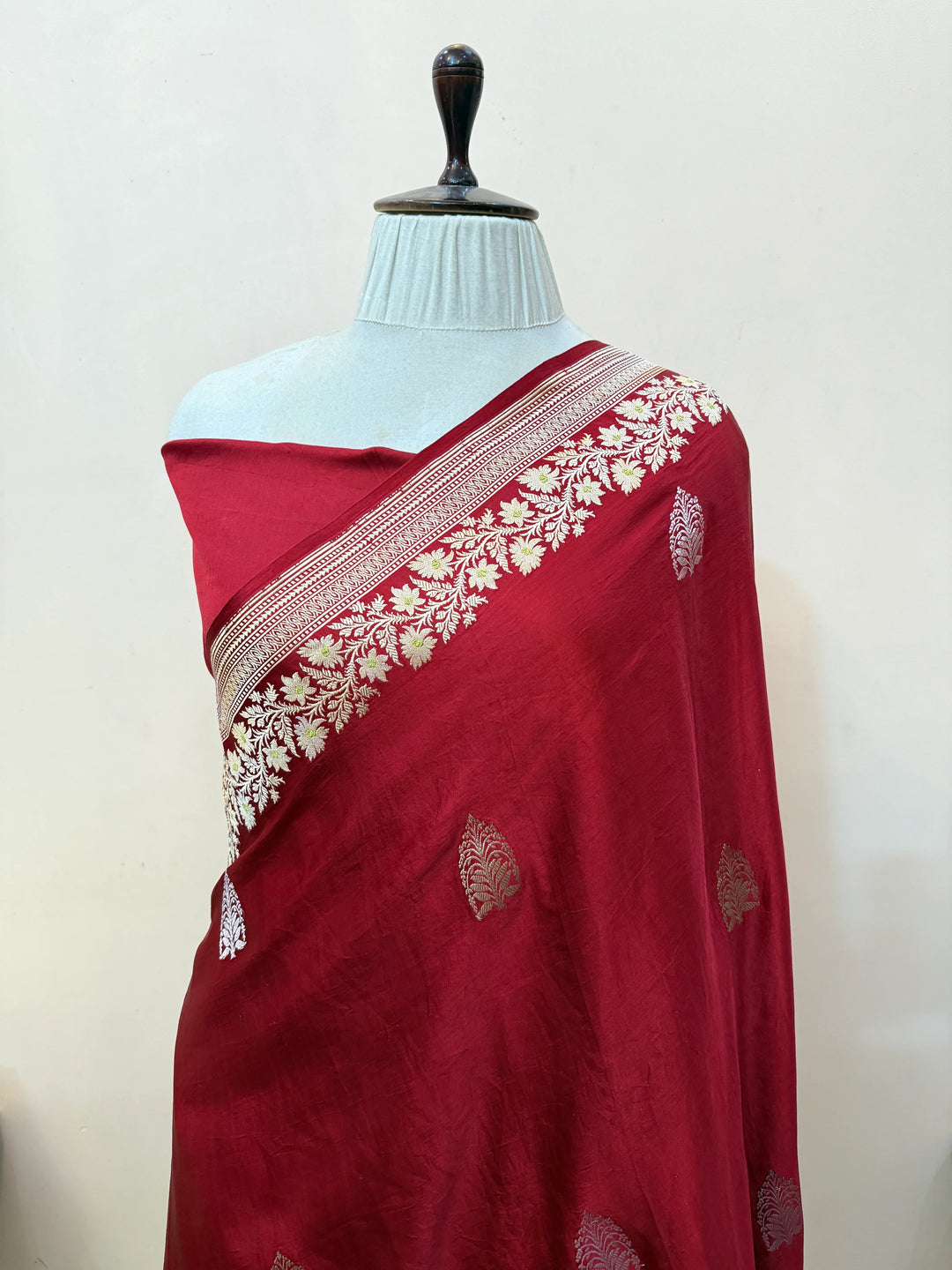 Maroon Pure Mashru Silk Handloom Banarasi Saree
