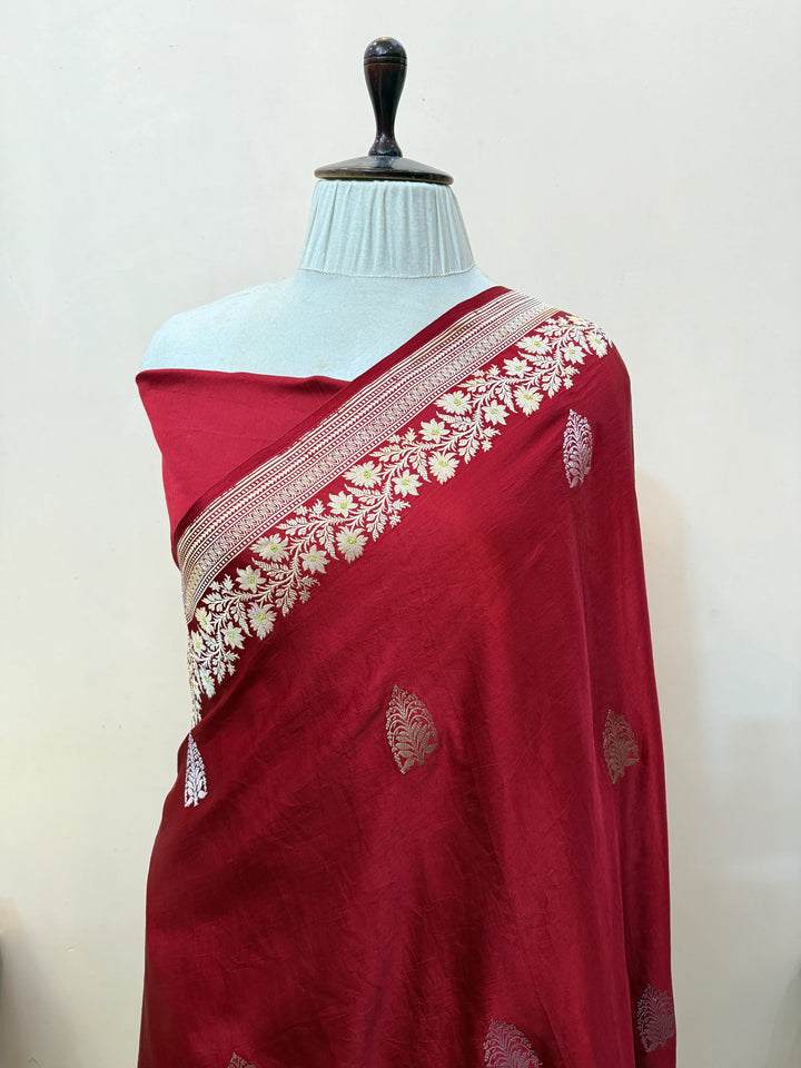 Maroon Pure Mashru Silk Handloom Banarasi Saree