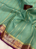 Saje Green Pure Banarasi Handloom Kora Silk Saree - Aura Benaras