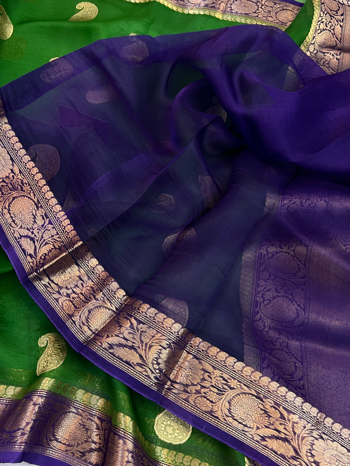 Green Pure Kora Silk Handloom Banarasi Saree