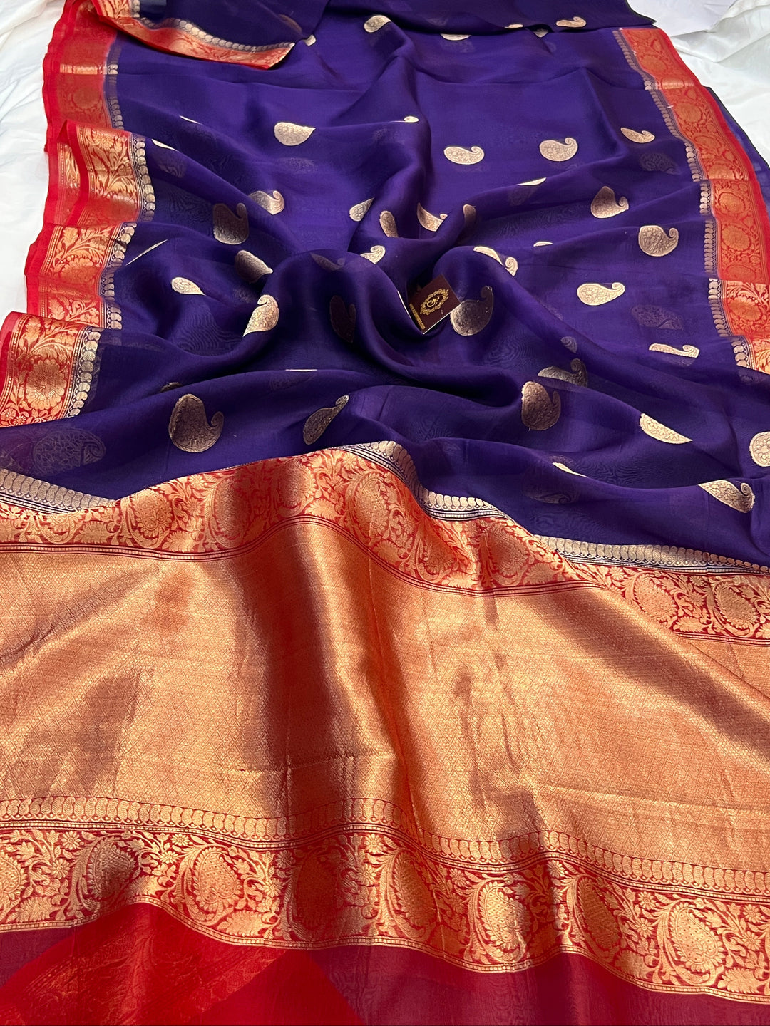 Purple Pure Kora Silk Handloom Banarasi Saree