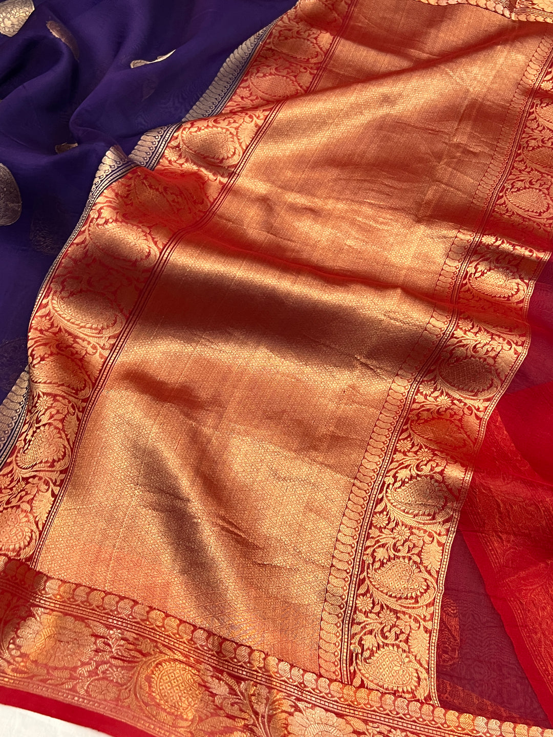 Purple Pure Kora Silk Handloom Banarasi Saree