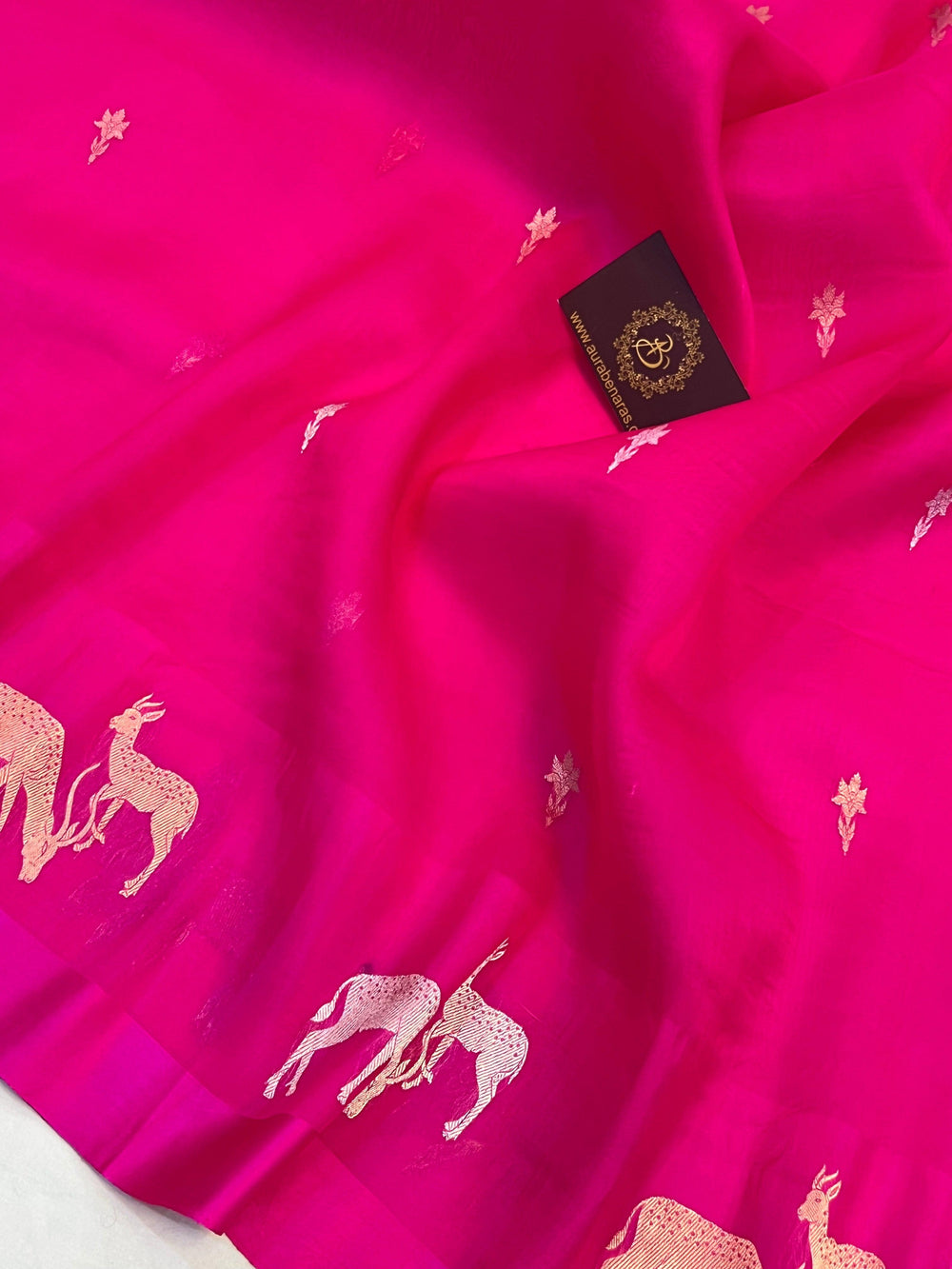 Kadhwa Sona Rupa butis in gold and silver zari, beautifully handwoven on pure Kora silk Banarasi saree