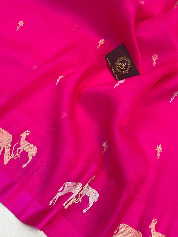 Kadhwa Sona Rupa butis in gold and silver zari, beautifully handwoven on pure Kora silk Banarasi saree