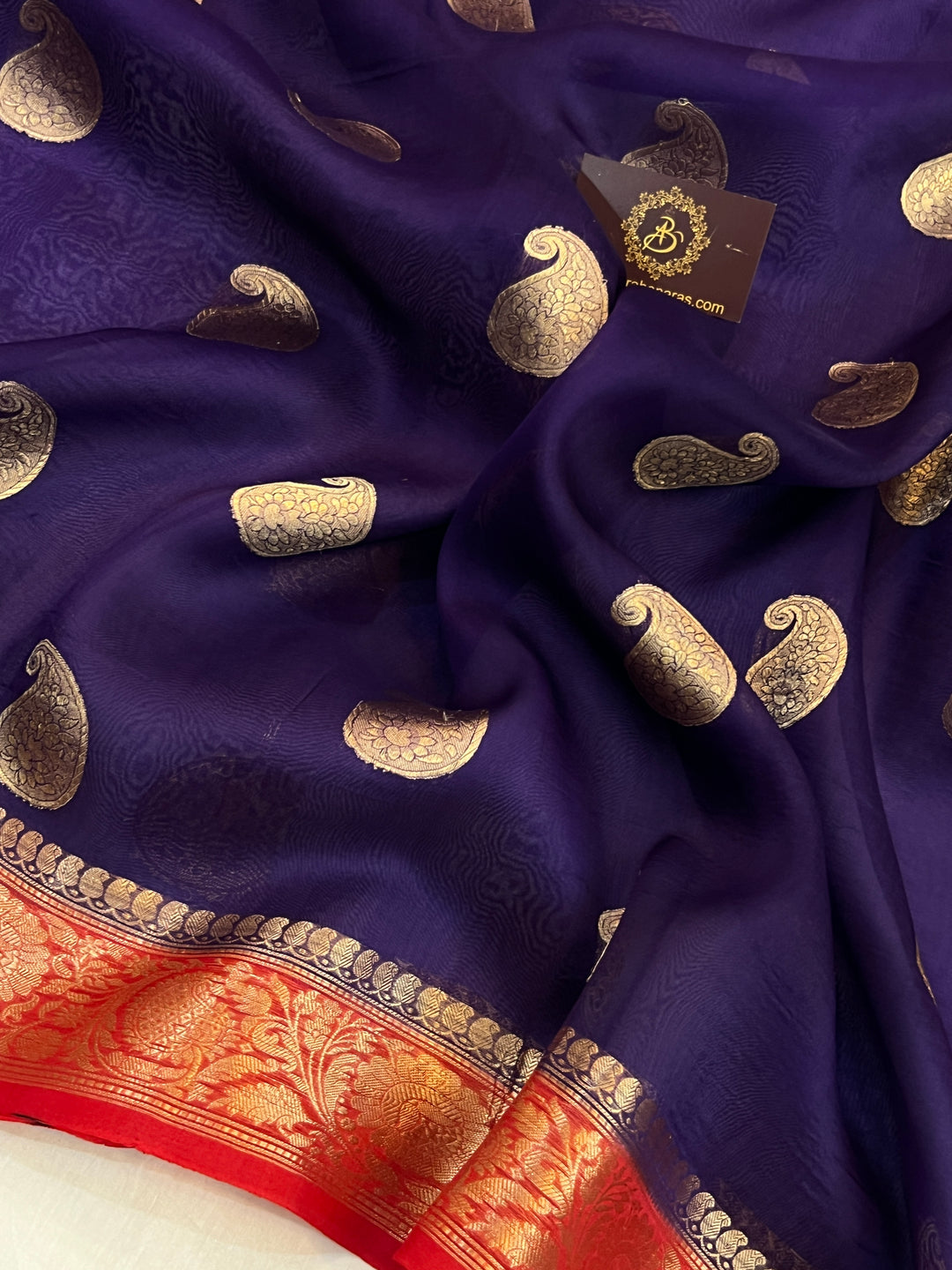 Purple Pure Kora Silk Handloom Banarasi Saree
