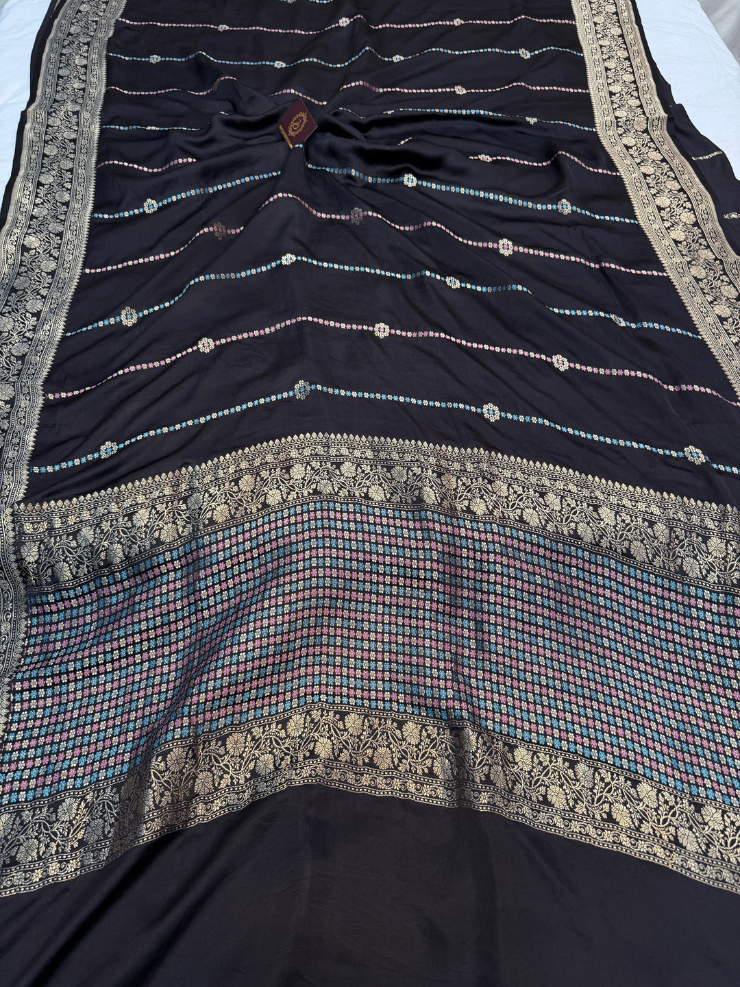 Black Pure Mashru Silk Handloom Banarasi Saree