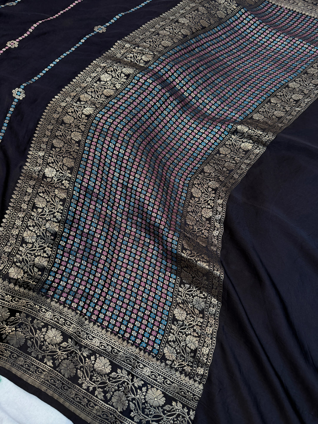 Black Pure Mashru Silk Handloom Banarasi Saree