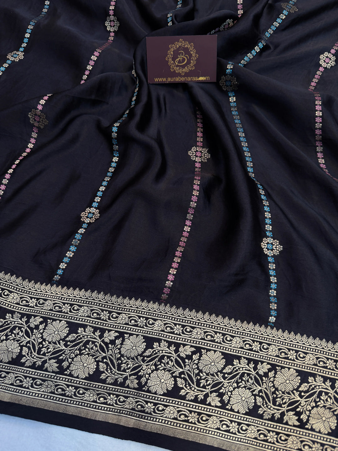 Black Pure Mashru Silk Handloom Banarasi Saree