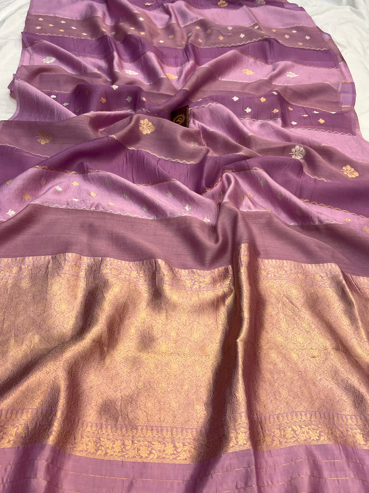 Lavender Pure Silk Handloom Banarasi Saree