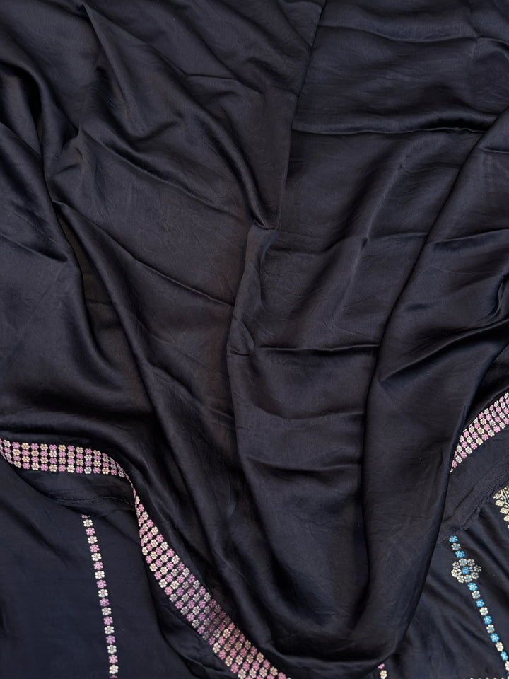 Black Pure Mashru Silk Handloom Banarasi Saree