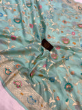 Light Blue Banarasi Khaddi Georgette Saree - Aura Benaras